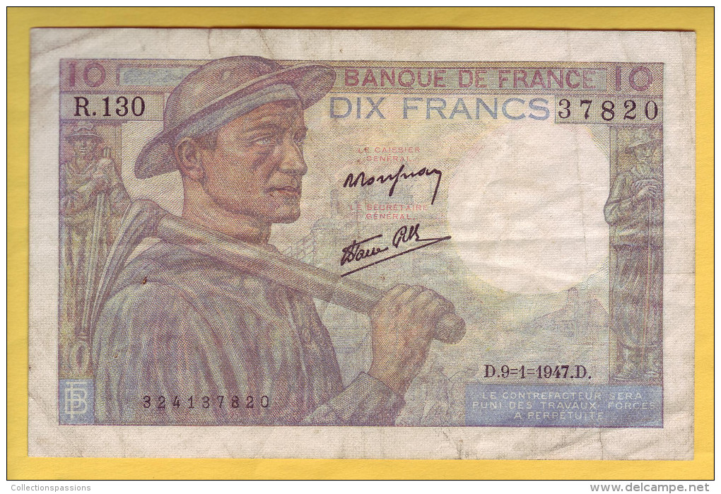BILLET FRANCAIS - 10 Francs Mineur 9.1.1947 TB - 10 F 1941-1949 ''Mineur''