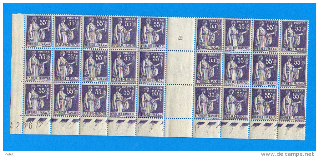 Feuille 27 Timbres Paix N° 363 - 55 Cts Violet - Feuilles Complètes