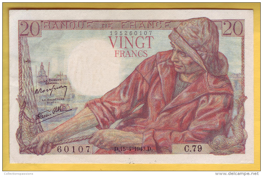BILLET FRANCAIS - 20 Francs Pêcheur 15.4.1943 SUP+ - 20 F 1942-1950 ''Pêcheur''