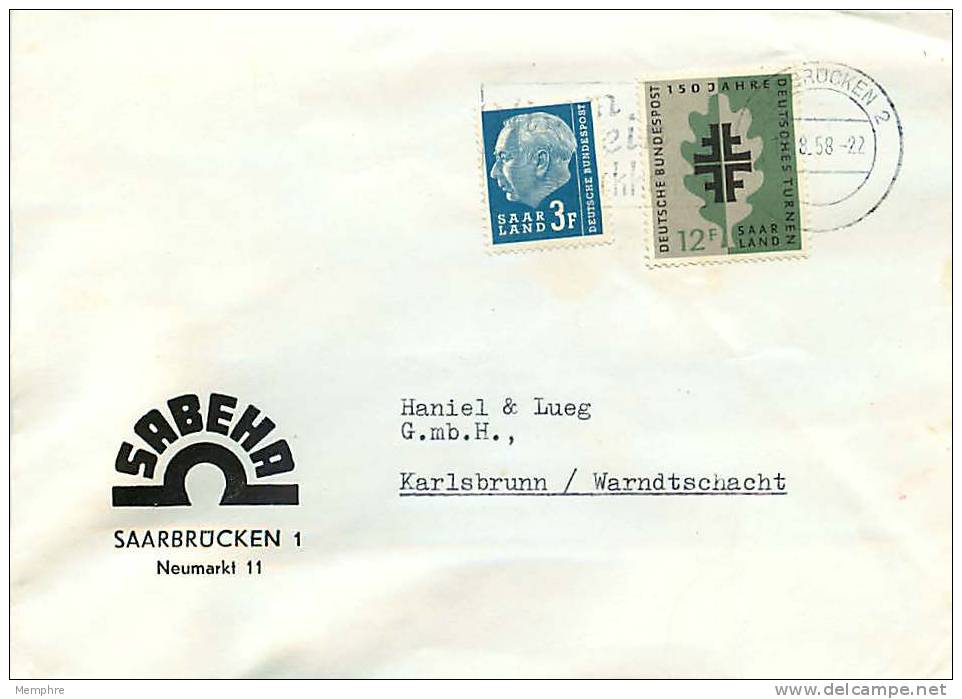 SAARLAND  1958 Brief Mit Mi Nr 410, 437 - Brieven En Documenten