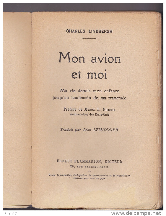 MON AVION ET MOI, Ma Vie Depuis Mon Enfance Jusqu´au Lendemain De Ma Traversée, Charles LINDBERGH, Spirit Of St Louis - 1901-1940