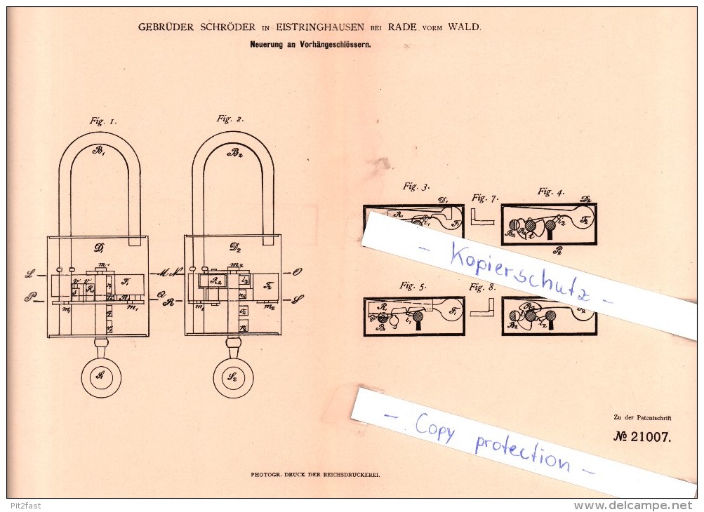 Original Patent - Gebrüder Schröder In Eistringhausen Bei Rade Vorm Wald , 1881 , Radevormwald , Schlosserei !!! - Radevormwald