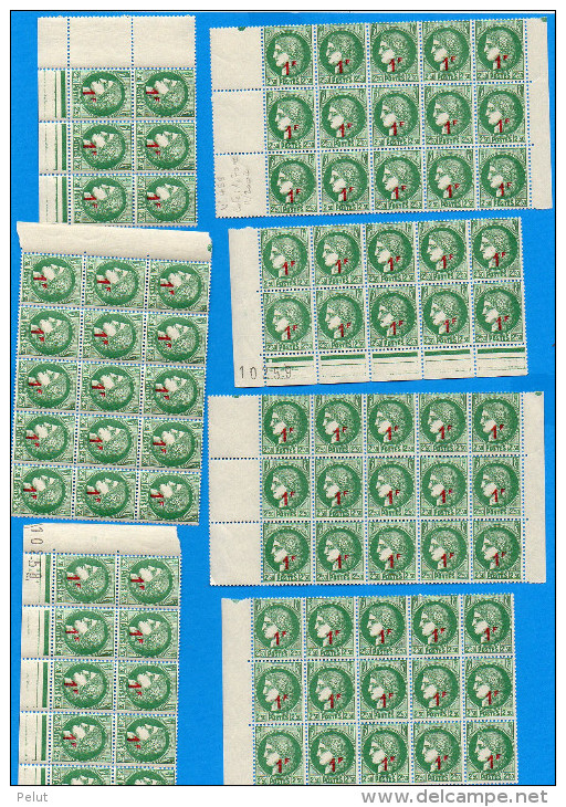 Fragments De Feuilles - 86 Timbres Mercure 487 - 1 F Sur 2 F 50 Cts - Feuilles Complètes