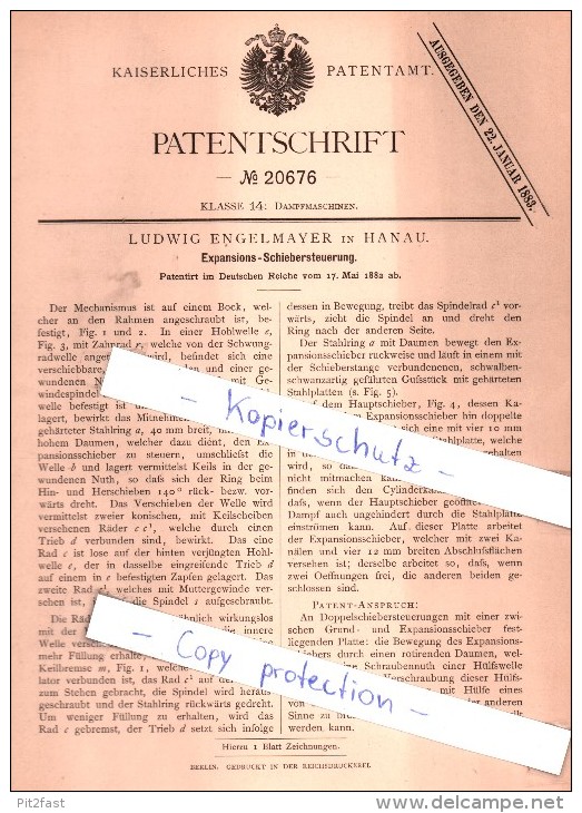 Original Patent - Ludwig Engelmayer In Hanau , 1882 , Expansions-Schiebersteuerung !!! - Hanau