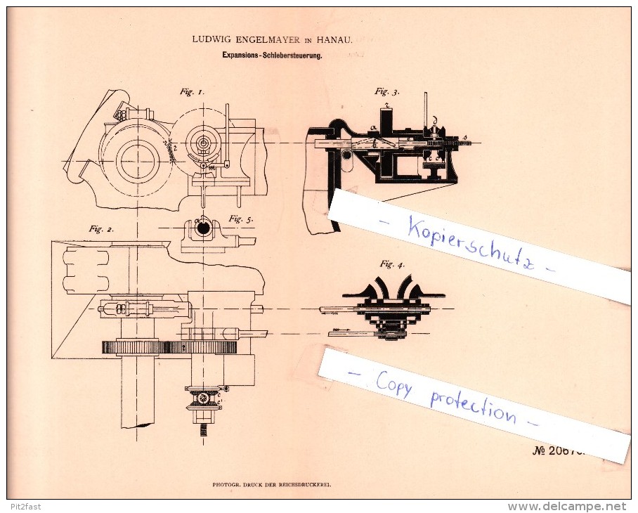 Original Patent - Ludwig Engelmayer In Hanau , 1882 , Expansions-Schiebersteuerung !!! - Hanau