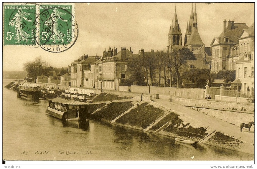 167.LL -  Blois, Les Quais -timbre Recto 1913 - Blois