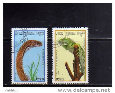 CAMBODIA KAMPUCHEA CAMBOGIA 1988 REPTILES FAUNA ANIMALS ANIMALI RETTILI USED USATI OBLITERE' - Kampuchea