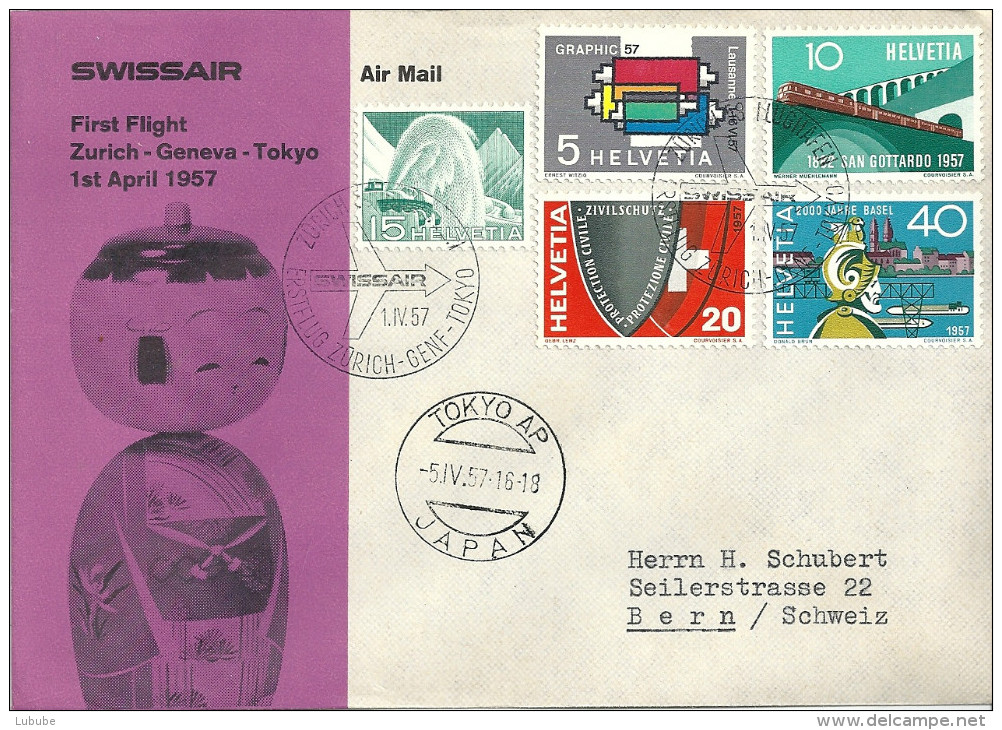 Swissair Erstflug   Zürich - Geneva - Tokyo                  1957 - Eerste Vluchten