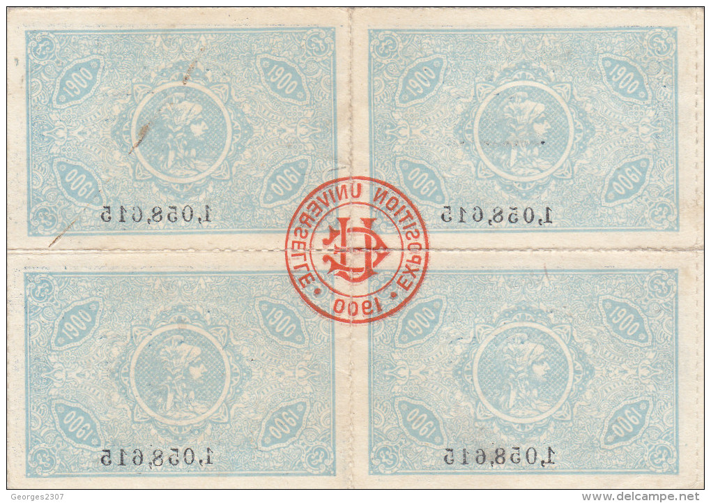 RARE: BLOC DE 4 TICKETS D'ENTREE A L'EXPOSITION UNIVERSELLE DE 1900 - 1  FRANC - Eintrittskarten