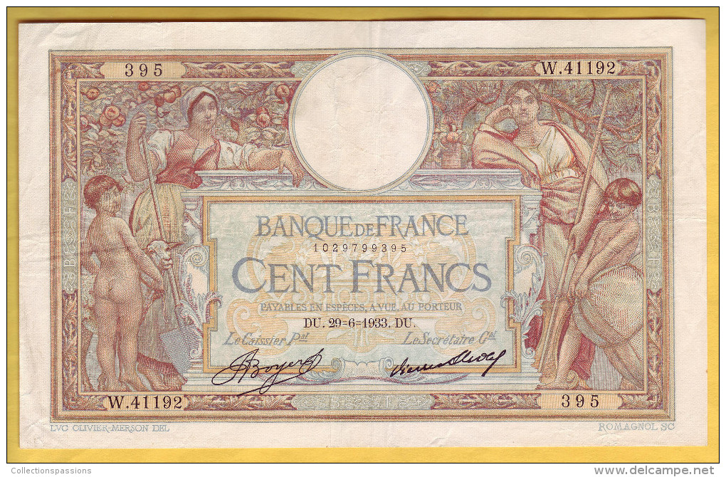 BILLET FRANCAIS - 100 Francs Luc Olivier Merson 29-6-1933 TTB+ - 100 F 1908-1939 ''Luc Olivier Merson''