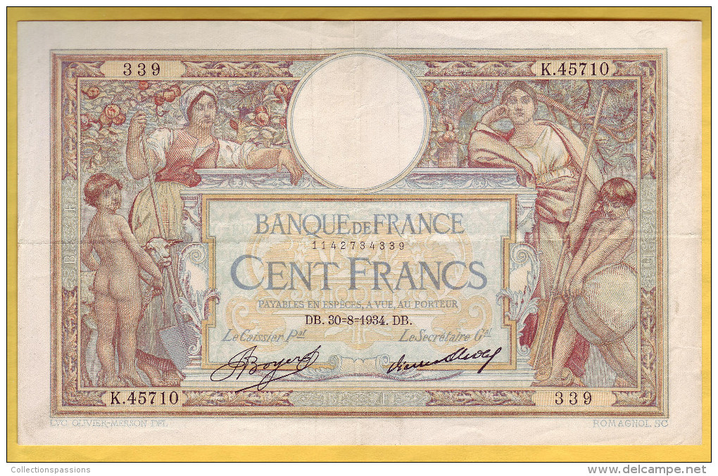 BILLET FRANCAIS - 100 Francs Luc Olivier Merson 30-8-1934 TTB+ - 100 F 1908-1939 ''Luc Olivier Merson''