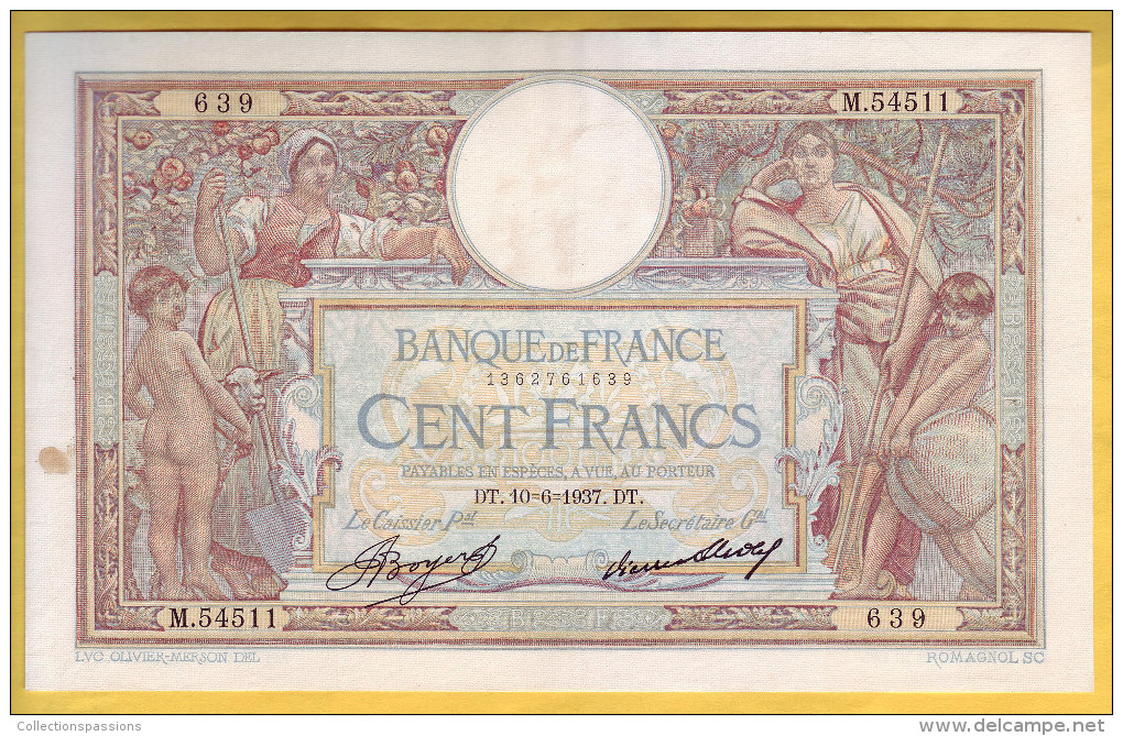 BILLET FRANCAIS - 100 Francs Luc Olivier Merson 10-6-1937 TTB+ - 100 F 1908-1939 ''Luc Olivier Merson''