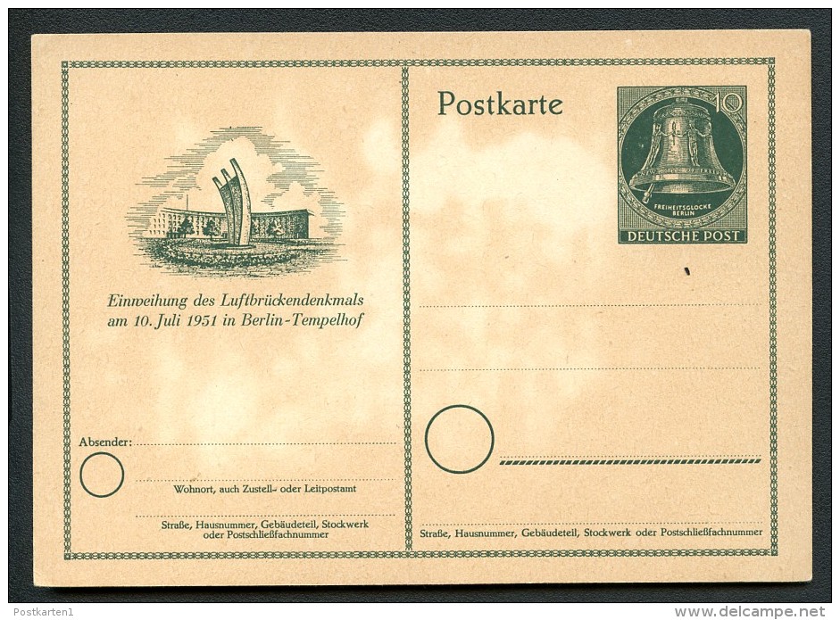 BERLIN P24 Postkarte Luftbrückendenkmal ** 1951  Kat. 35,00 € - Postkarten - Ungebraucht