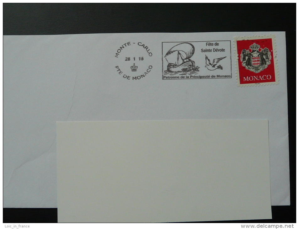 28/01/2015 Colombe Fête Sainte Dévote Flamme Monaco Sur Lettre Postmark On Cover - Oblitérations & Flammes