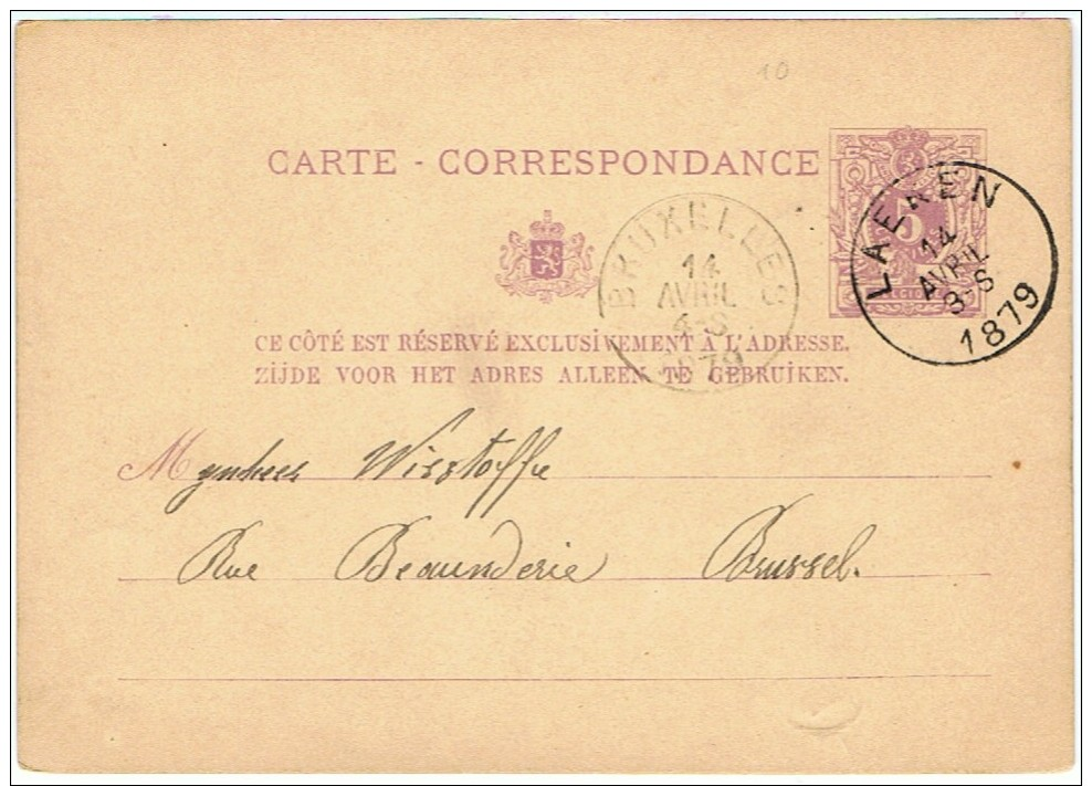 CP 10 De LAEKEN Du 14.04.1879 - Postcards 1871-1909