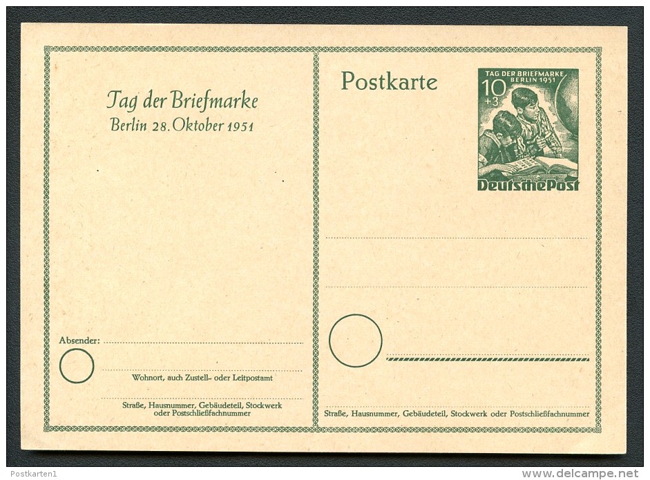 BERLIN P27 Postkarte Tag Der Briefmarke ** 1951  Kat. 75,00 € - Postkarten - Ungebraucht