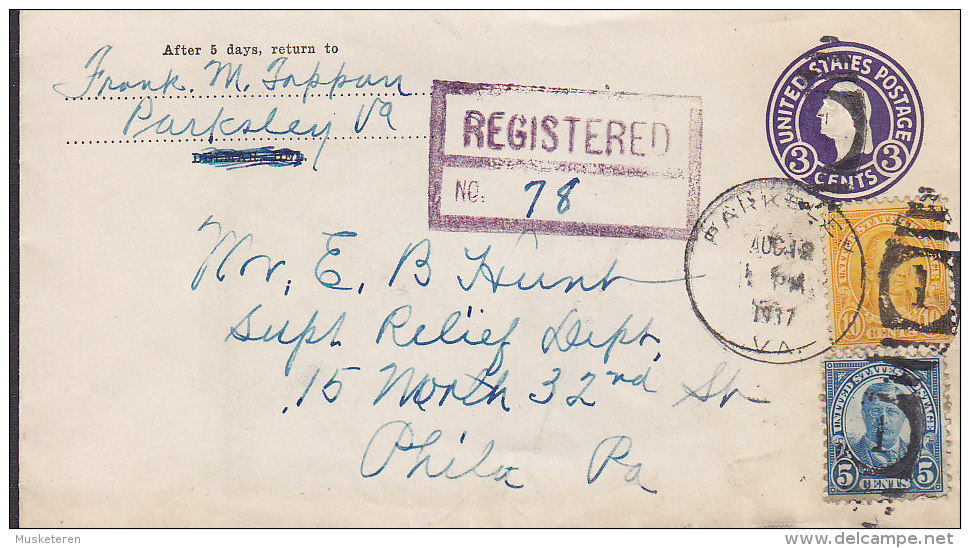 United States Uprated Postal Stationery Ganzsache Entier Registered Recommandé PARKSLEY 1937 Cover Lettre PHILADELPHIA - 1921-40