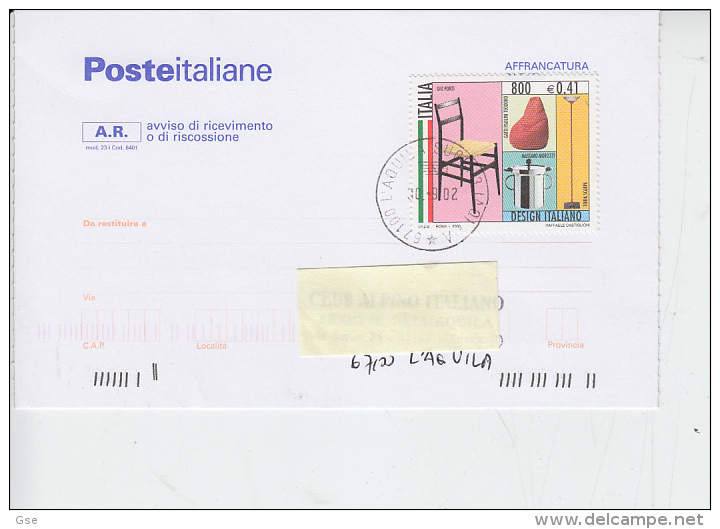 ITALIA 2002 - Ricevuta .R. - Sassone 2459 -  Design Italiano - 2001-10: Storia Postale