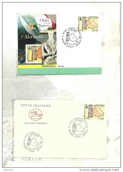 ITALIA REPUBBLICA FOLDER 2004 - Regioni D´Italia - Abruzzo - Cartolina Francobollo Tessera FDC Cavallino - Folder