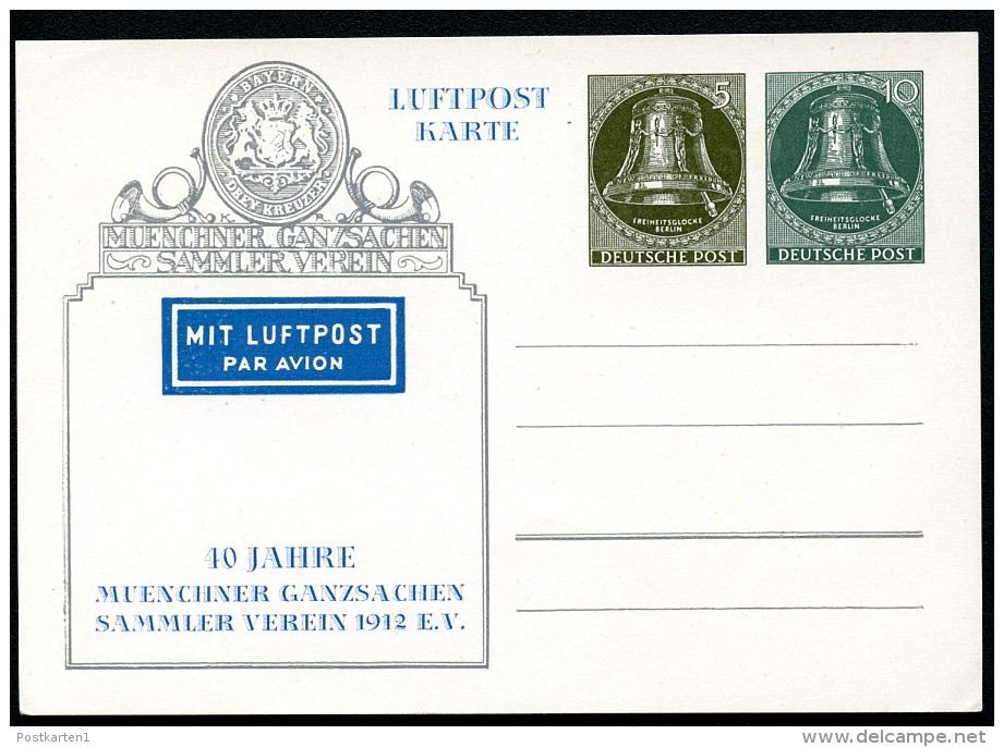 BERLIN PP14 B2/001 Privat-Postkarte MGSV ** 1952  NGK 50,00 € - Private Postcards - Mint