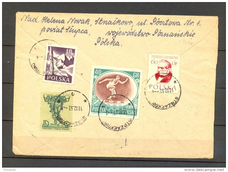 1957 STRZALKOWO, SOBRE CERTIFICADO CIRCULADO A WALBERBERG, BONITO FRANQUEO - Storia Postale