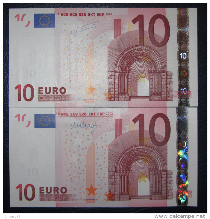 2x 10 EURO K007E4 Ireland  Same Code Trichet And Draghi Perfect UNC - 10 Euro