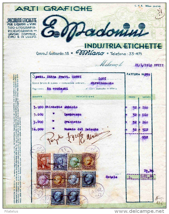 ARTI GRAFICHE -INDUSTRIA ETICHETTE-E. MADONNINI-MILANO-11-4-1940-REGNO - Italia