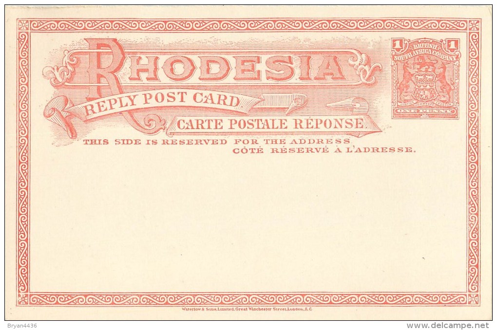 Rhodesia - Entier Carte Postal - One Penny Rouge - Reply -  British South Africa Company - Bel état. - Zimbabwe (1980-...)