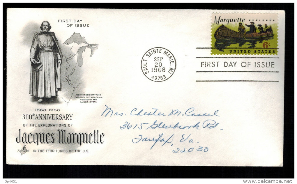 6c Jacques Marquette FDC**1968** Scott #1356**Art Craft Cachet - 1961-1970