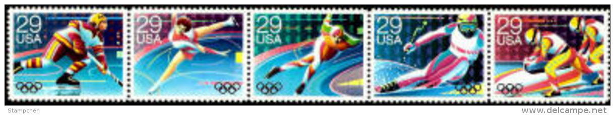 1992 USA Olympic Winter Games -Albertville Stamps #2611-15 2615a Hockey Skating Skiing Bobsledding - Skateboard