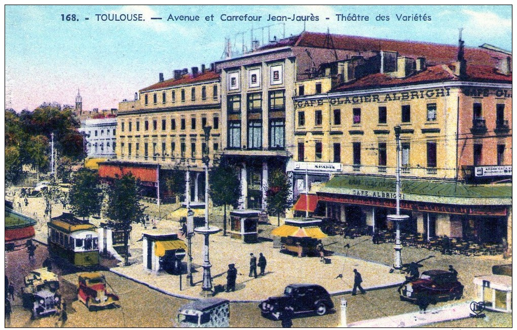 31 - TOULOUSE - Avenue Et Carrefour Jean Jaurès - Théâtre - Café Glacier Albrighi - Voitures- Animation- Carte Colorisée - Toulouse