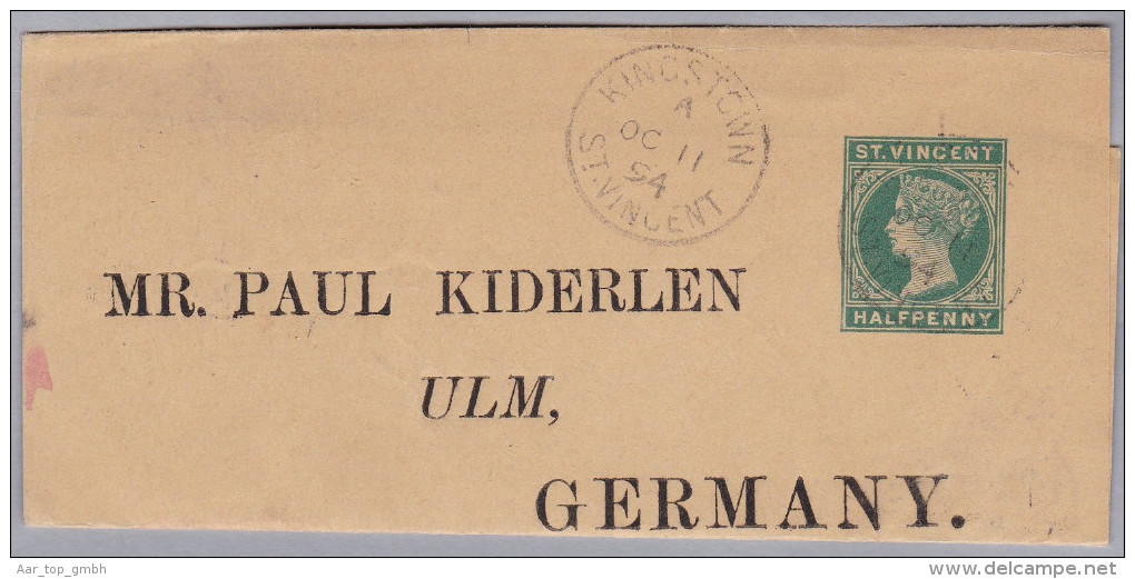 ST VINCENT 1894-10-11 Kingstown Streifband Nach Ulm D. - St.Vincent (...-1979)