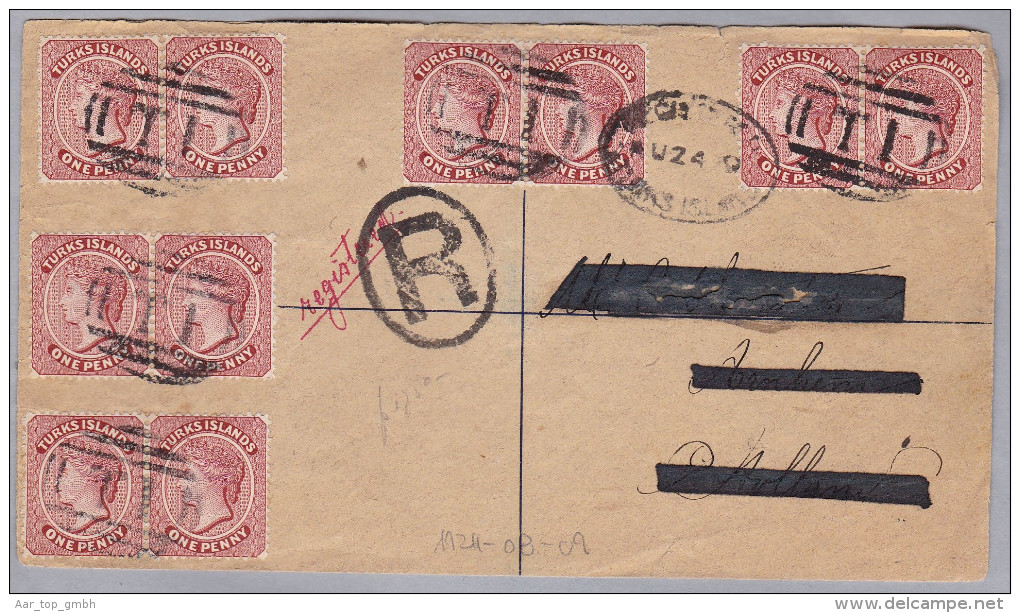 TURKS-ISLANDS 1924-08-09 R-Brief Mit 5 One Penny Paare - Autres - Amérique