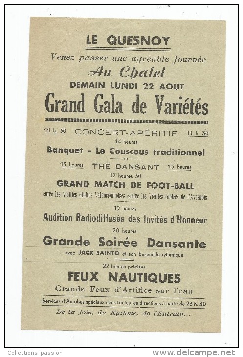 Programme , LE QUESNOY , Au Chalet , Grand Gala De Variétés - Programma's
