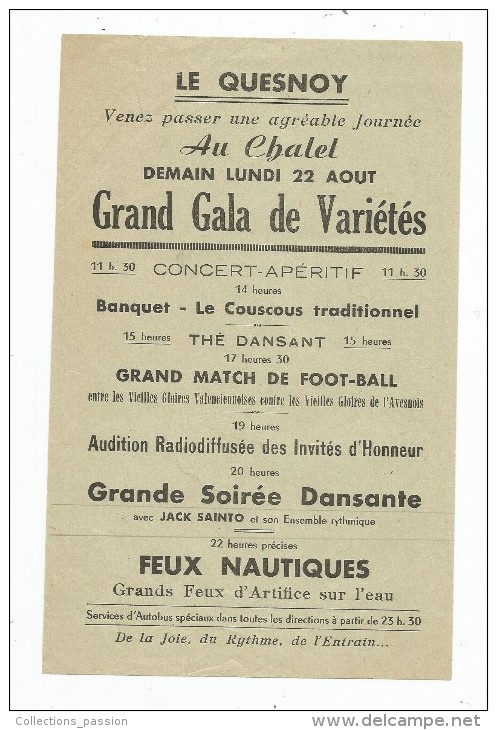 Programme , LE QUESNOY , Au Chalet , Grand Gala De Variétés - Programmes