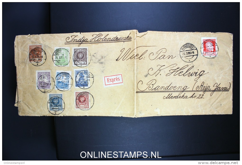 Poland Large Cover To Bandoeng Dutch East Indies 1926 Expres, Mixed Stamps. Fi 193 With Damage - Briefe U. Dokumente