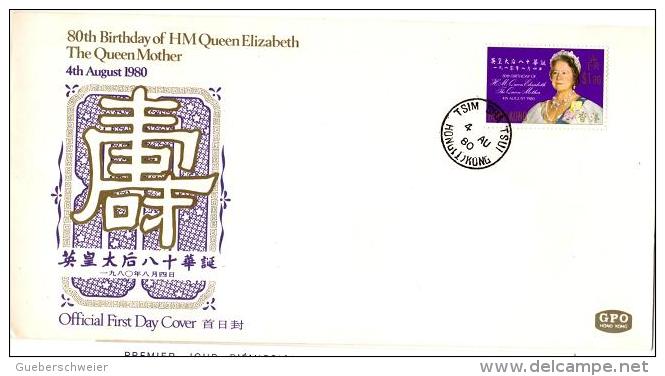 HC 36 - HONG KONG FDC 80e Anniversaire De La Reine Mère 1980 - FDC