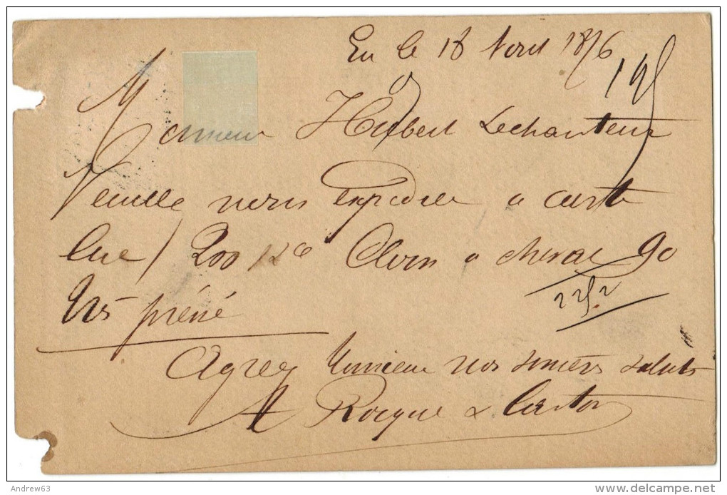 FRANCIA - France - 1876 - 10 - Carte Postale - Post Card - Postal Stationary - Viaggiata Da Eu Per Saint-Marceau, France - Precursor Cards