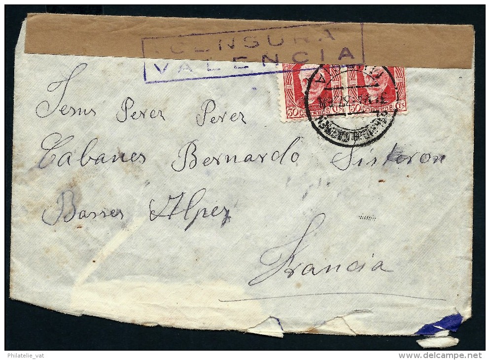 ESPAGNE- LETTRE DE MURCIA POUR LA FRANCE 1937 AVEC CENSURE DE VALENCIA    LOT P2183 - Marcas De Censura Republicana