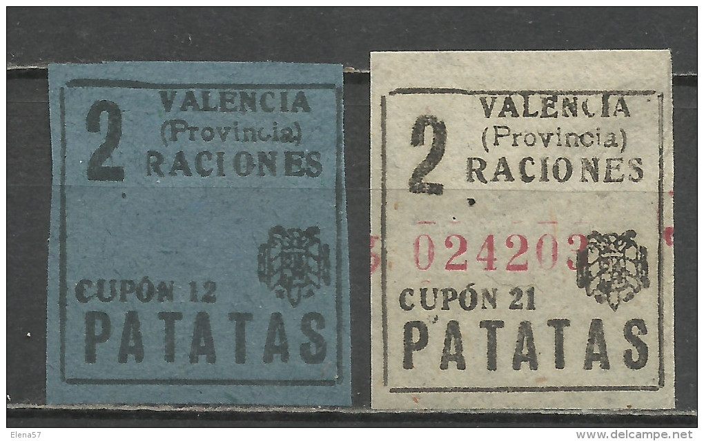 2642-SELLOS VARIEDADES RACIONAMIENTO VALENCIA ESPAÑA 1939 GUERRA CIVIL ABASTECIMIENTOS Y TRANSPORTES CUOTAS.BENEFICOS.LO - Viñetas De La Guerra Civil