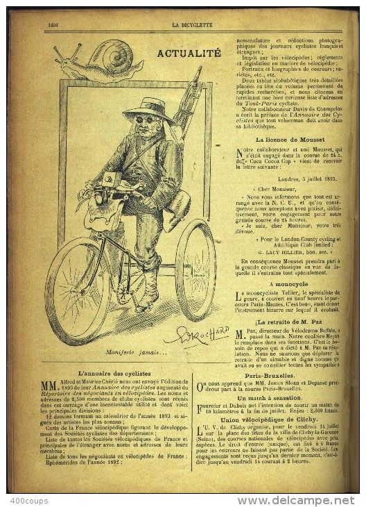 Du 14 juillet 1893 - (123 ans d'âge) - LA BICYCLETTE - Paris-Bruxelles - S.A.R. Le Prince Albert de Belgique - Pub Miche