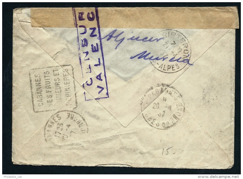 ESPAGNE-LETTRE  DE MURCIA POUR LA FRANCE  1937 AVEC CENSURE DE VALENCIA  A VOIR  LOT P2187 - Marcas De Censura Republicana