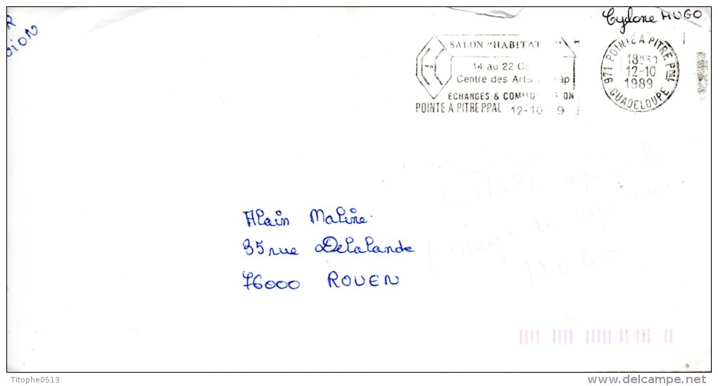 FRANCE. Franchise Postale En Raison Du Cyclone Hugo En 1989. - Storia Postale