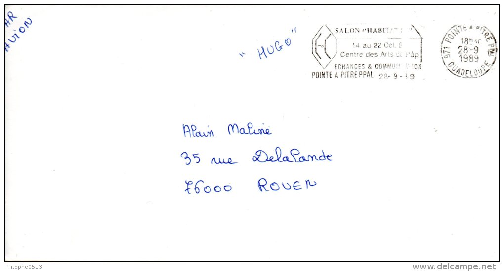 FRANCE. Franchise Postale En Raison Du Cyclone Hugo En 1989. - Lettres & Documents