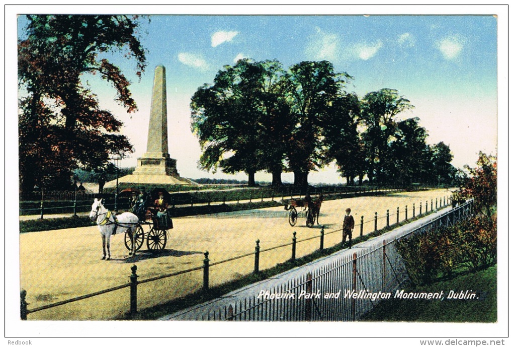 RB 1019 -  Ireland Postcard - Phoenix Park &amp; Wellington Monument Dublin - Horse &amp; Cart - Dublin