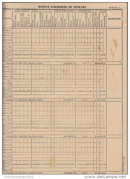 1100FM- SCHOOL CLASSBOOK, GRADES, 14 PAGES, 1938, ROMANIA - Diplomas Y Calificaciones Escolares