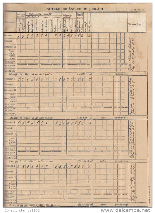 1100FM- SCHOOL CLASSBOOK, GRADES, 14 PAGES, 1938, ROMANIA - Diplomas Y Calificaciones Escolares