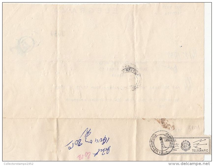 13732- TELEGRAMME SENT TO CLUJ NAPOCA, 1980, ROMANIA - Telegraph