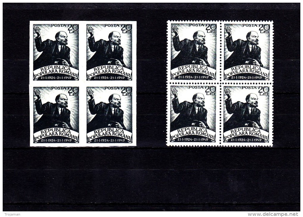 EXTRA-28 ROMANIA 2 BLOCKS OF FOUR STAMPS. MNH **. - Lénine