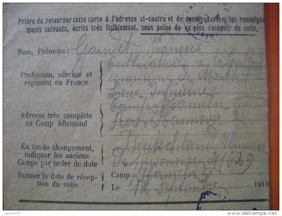 Carte En Franchise Avec Cachets De GAUDET, Prisonnier Le 21/03/1915 à Mesnil Les Hurlus, Du 51e RI, Interné à Hameln - Guerra De 1914-18
